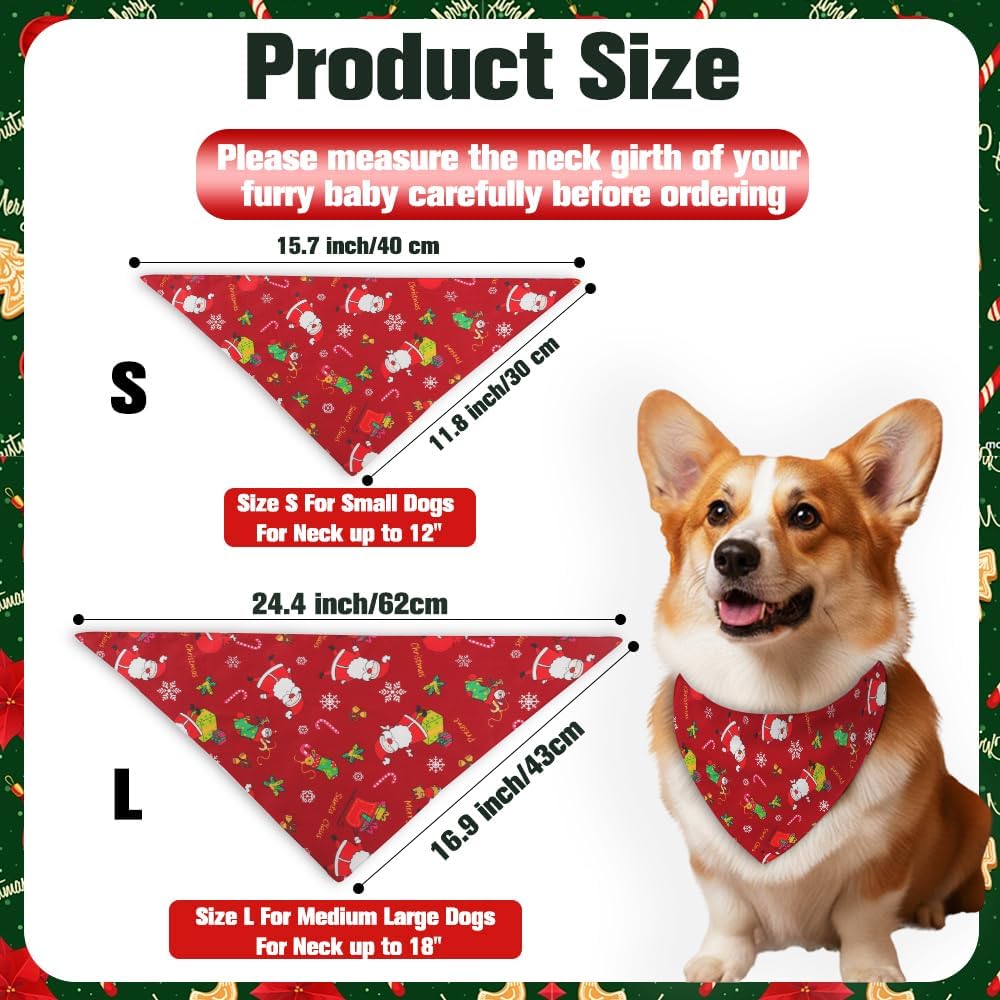 4 Pack Christmas Dog Bandana, Dog Christmas Scarf, Triangle Santa Claus Scarf Adjustable Bib for Medium Large Dogs Outfit (L)