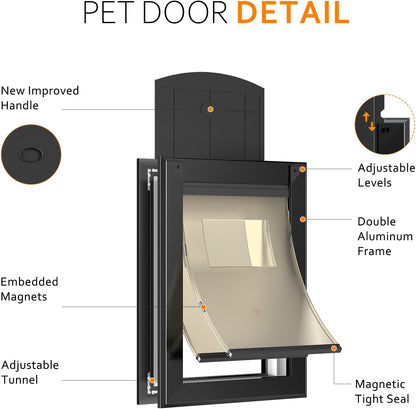 [Classicmacher] Heavy Duty Dog Door with Double Sliding Lock Panel, Aluminum Large Doggie Door for Exterior Door, Magnetic Double Flaps Dog Door for L arge and Medium Dog Up to 100 Lbs (Large,Black)