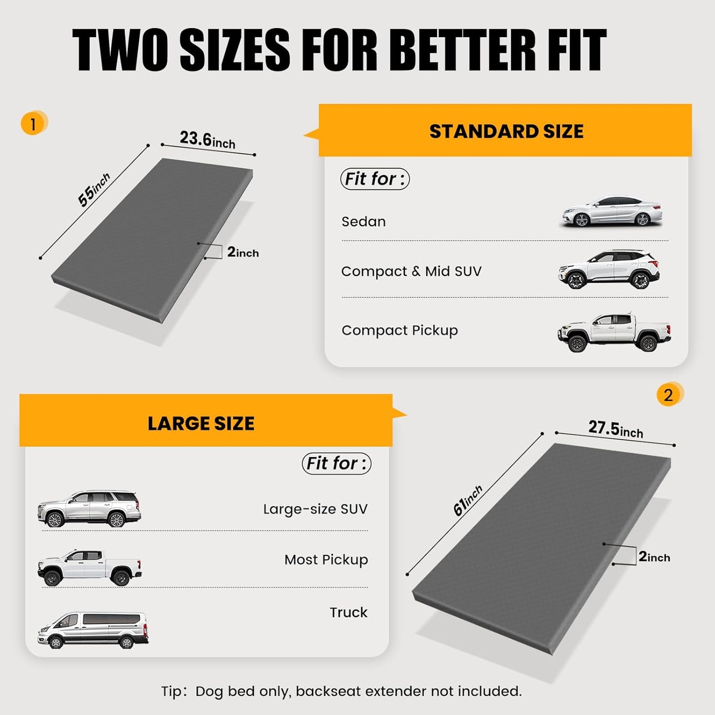 Dog Car Bed for Back Seat Cover, Supportive Foam Pet Mat Cushion for Car Backseat Extender with Removable Cover, Common Size for Sedan, SUV & Truck, Easy Clean