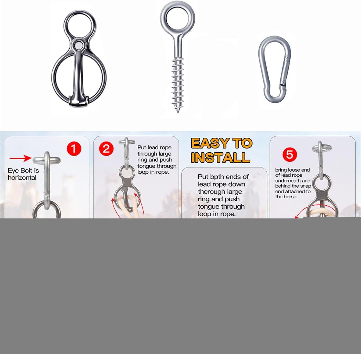 Horse Tie Ring - for Horses, Horse Tack and Supplies Animal Accessories, Animal Ties Rings Prevents Horses from Pulling Back Sturdy Stainless Steel for Horsee Care