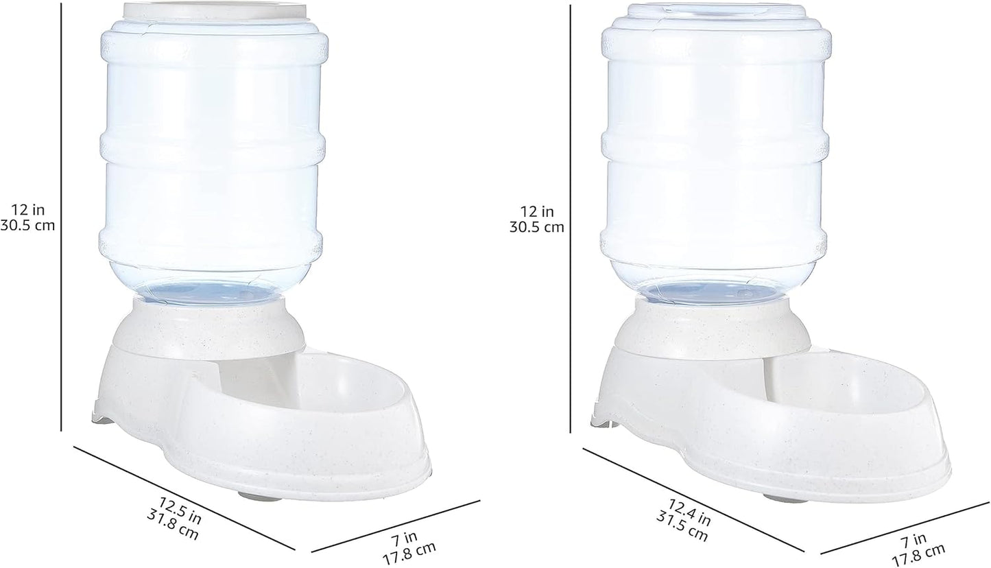 Amazon Basics Automatic Dog Cat Water Dispenser Gravity Feeder Set, Pack of 2, Small, 6-Pound Food Capacity, 1-Gallon, Gray