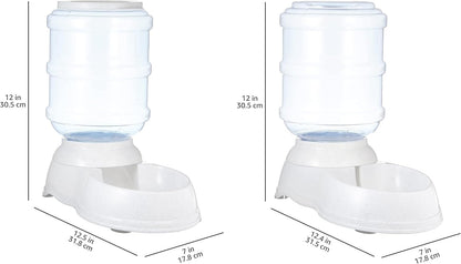 Amazon Basics Automatic Dog Cat Water Dispenser Gravity Feeder Set, Pack of 2, Small, 6-Pound Food Capacity, 1-Gallon, Gray