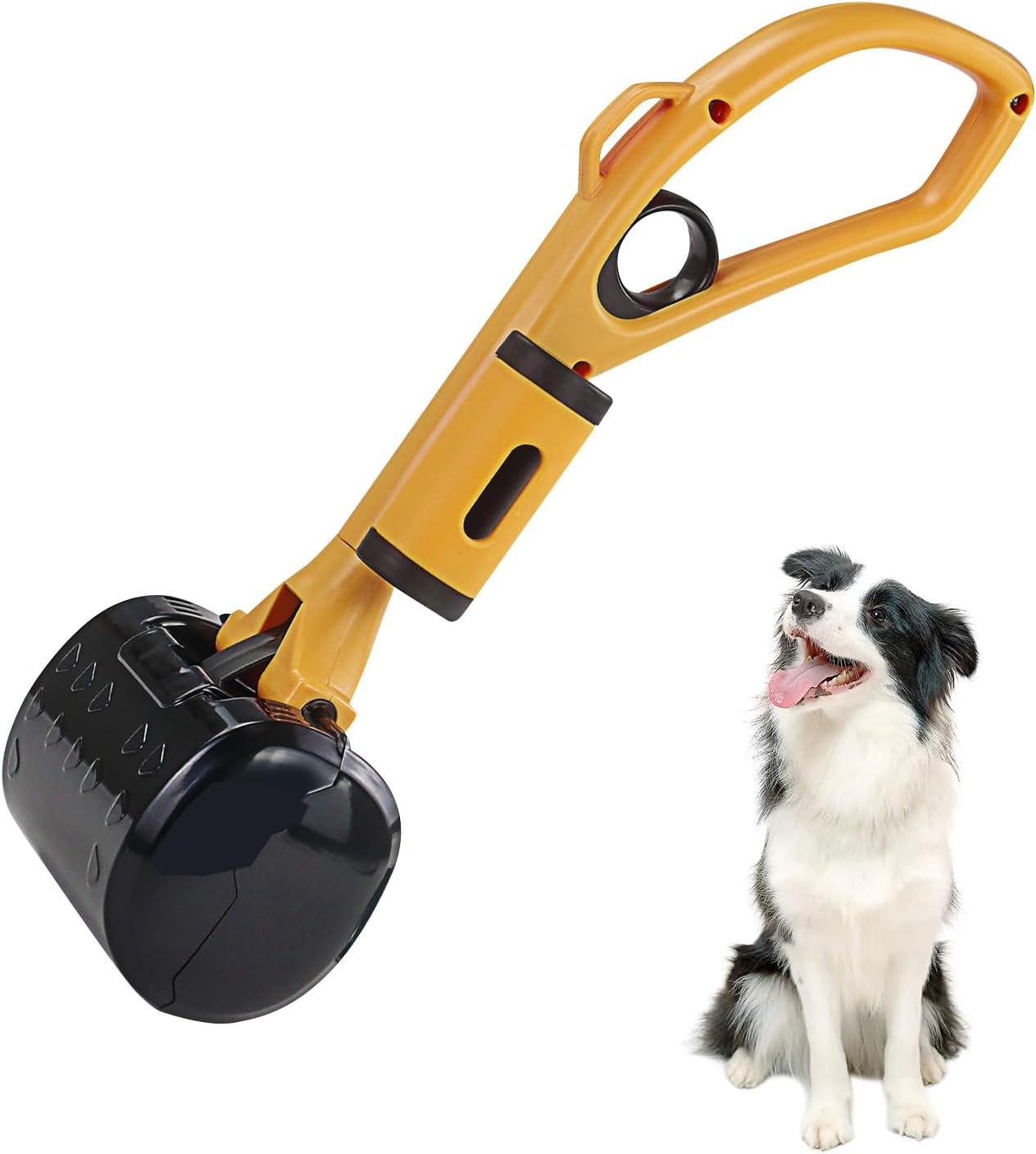 Andiker Dog Poop Scooper with Bag Attachment with 20Pcs Bag Refills, Pet Pooper Scooper with 13" Length Handle Hide&High Elastic Spring Dog Pooper Scooper for Yard Medium Dog, Puppy (Yellow Black)