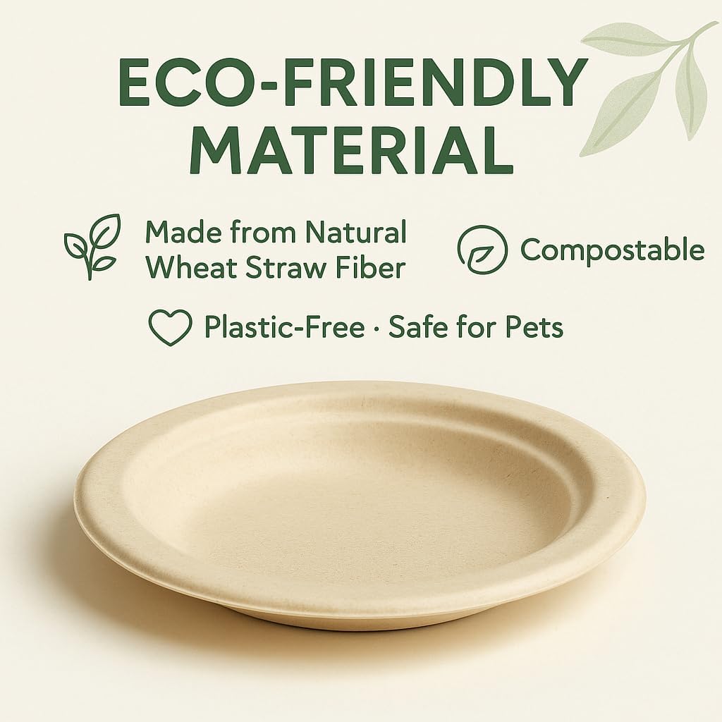 50pcs 6 Inch Disposable Cat Food Bowls Made of Eco-Friendly Wheat Straw, Ideal for Travel, Camping & Hotel Feeding, Perfect for Outdoor Use and Feral Cat Feeding (Pack)