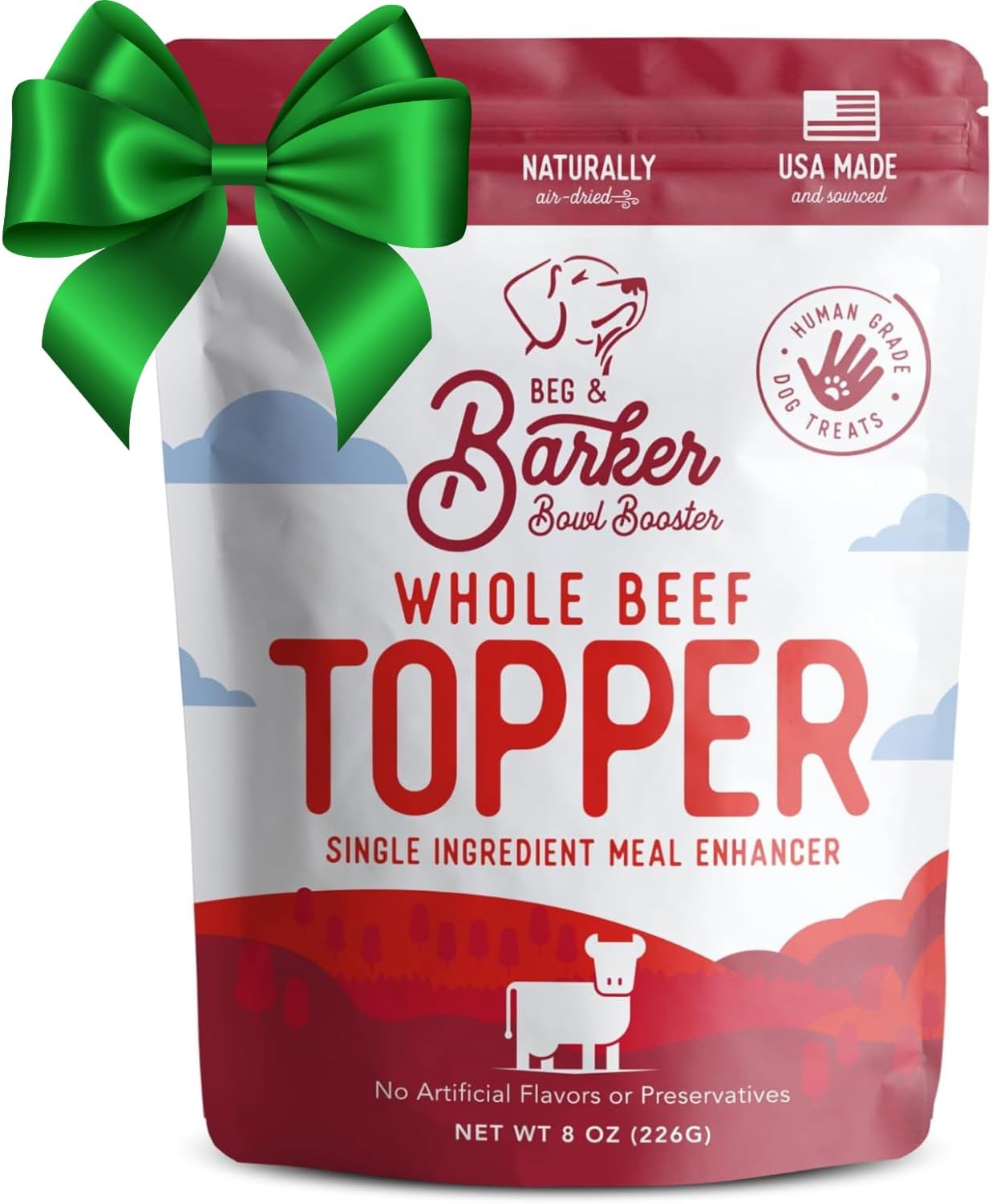 Beg & Barker Beef Dog Food Toppers (8 Ounce, Pack of 1) – 100% Made in USA Single Ingredient Meal Topper for Picky Eaters – Meal Enhancer with Whole Beef – Meal Mixers for Dogs, Human Grade