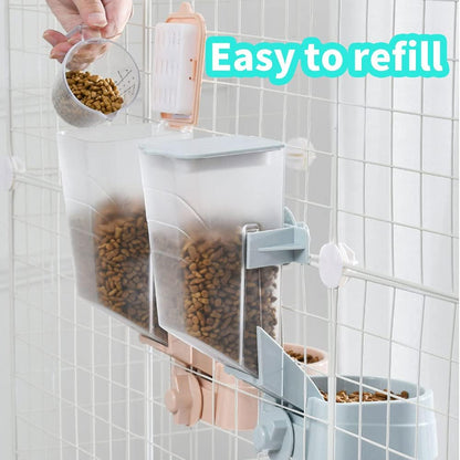 Oncpcare 1L Rabbit Cage Automatic Feeder Food Dish Small Animal Bin Feeder with Lid for Bunny Cat Ferret Chinchilla Guinea Pig