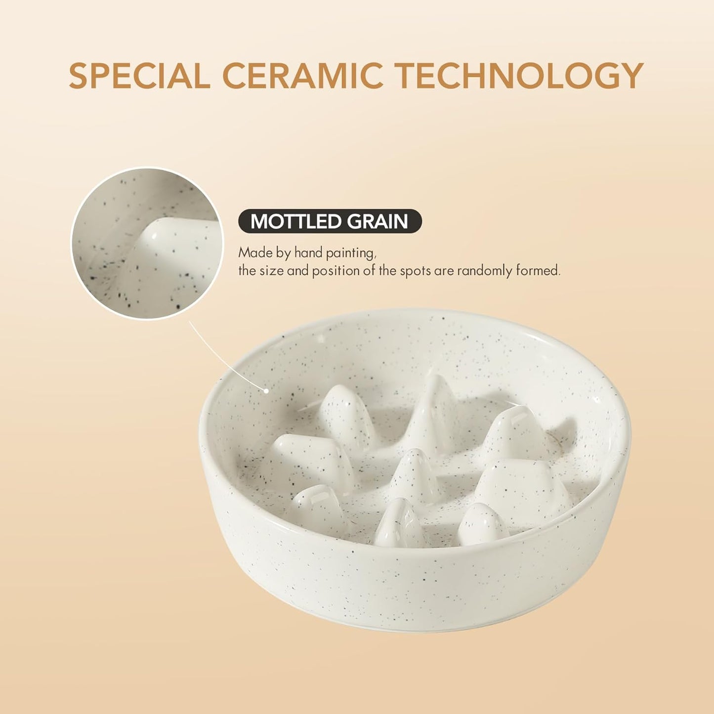 Ceramic 0.9 Cup Raised Slow Feeder Dog Food and Water Bowl Set, Elevated 6.1inch Bowl and 6.1inch Dish with Acacia Wood Stand for Small Dogs (2 x Reactived Glaze -White+ Stand)