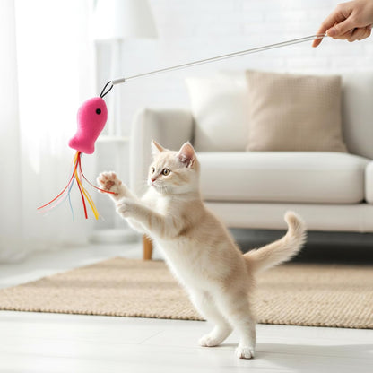 5 Pcs Cat Toys Rose Red Fish, Premium Cat Wand Toy Accessories with Ribbons Catnip Toys for Indoor Cats Exercise and Play