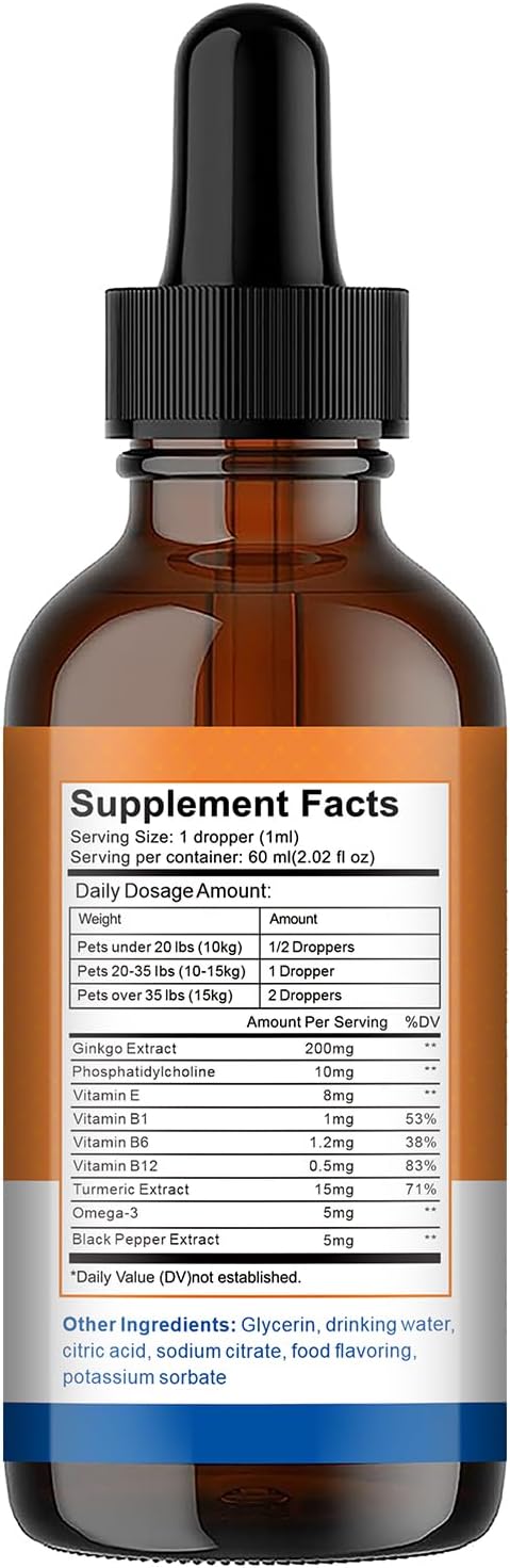 Pet Ginkgo Biloba Extract -Heart & Vascular Supplements for Senior & Overweight Dogs & Cats: Cardiovascular Health, Healthy Blood Pressure & Cholesterol Levels, Brain, Memory, Cognition