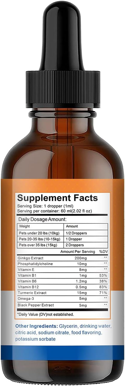 Pet Ginkgo Biloba Extract -Heart & Vascular Supplements for Senior & Overweight Dogs & Cats: Cardiovascular Health, Healthy Blood Pressure & Cholesterol Levels, Brain, Memory, Cognition