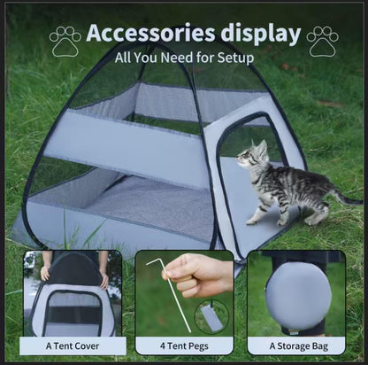 Outdoor Cat Cages Indoor House & Outdoor Cat Enclosure - Portable Pop Up Kennel Tent with Breathable Mesh, Survival Kit for Cats, Small Animal Cage for Rabbits, Turtles & Puppies