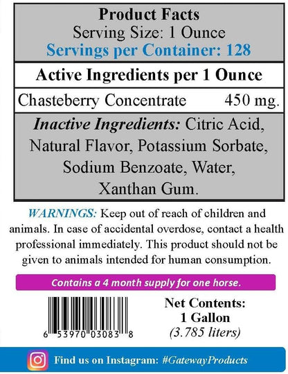 SU-PER Chasteberry Liquid Supplement for Horses - Supports Hormone Regulation & Healthy Pituitary Gland Function in Mares - Chasteberry for Horses - 1 Gallon, 4 Month Supply (120 Days)