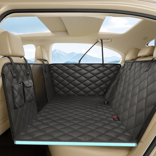 Hard Bottom Dog Car Seat Cover for Back Seat, Back Seat Extender for Dogs, Waterproof Hammock for Car, Heavy Duty Dog Bed for Car Non-Slip Pet Protector