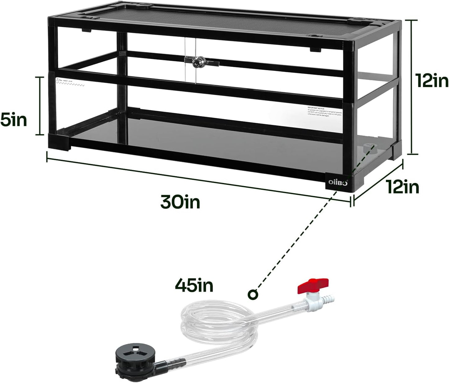 OIIBO 18 Gallon Turtle Tank, 30"×12"×12" Large Aquatic Turtle Tank Aquarium with Drainage System, Deep Leak-Proof Base Easy to Change Water Tortoise Habitat
