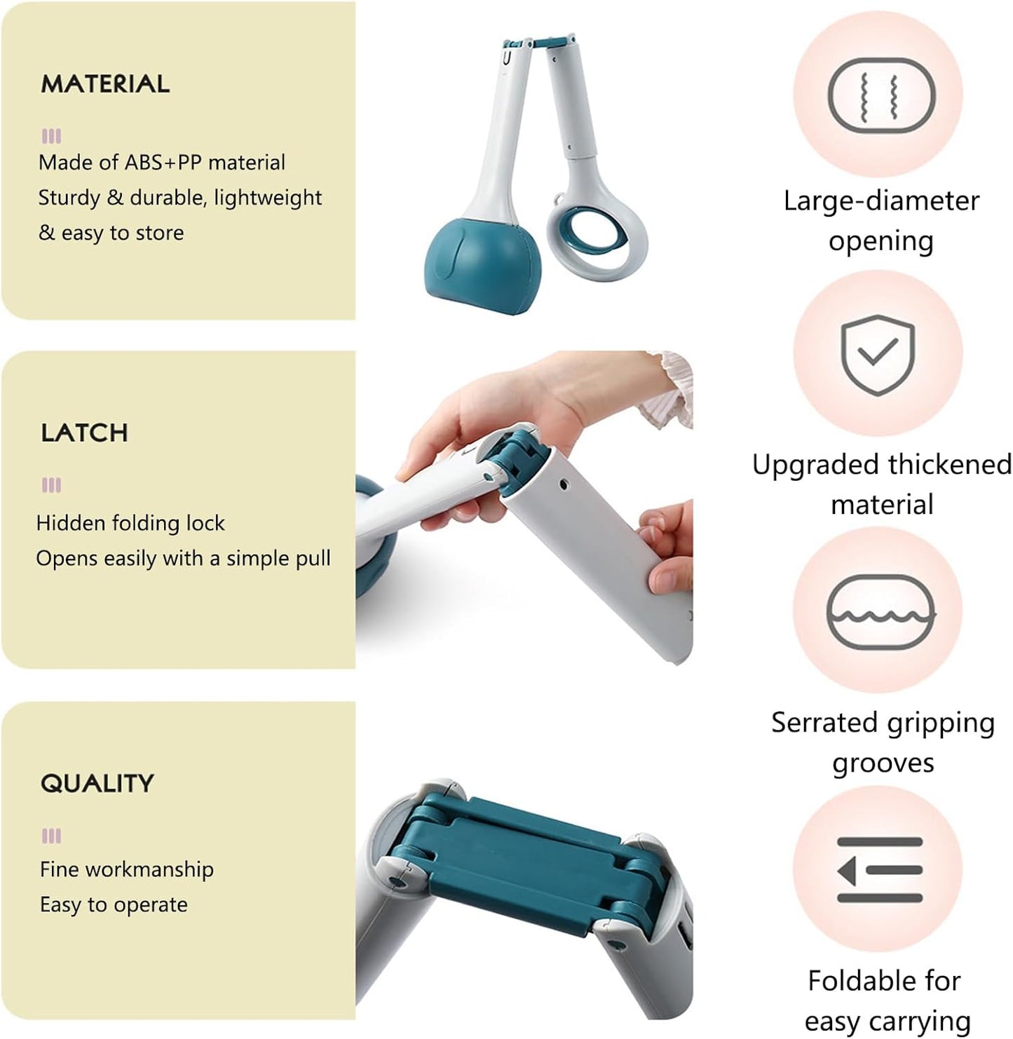 Pooper Scooper with Long Handle 28”, Heavy Duty & Foldable, No Touch Waste Pickup Tool for Large Medium Small Dogs,Portable for Lawn Grass Dirt Gravel, Includes 1 Rolls Waste Bags (Pink-Large)