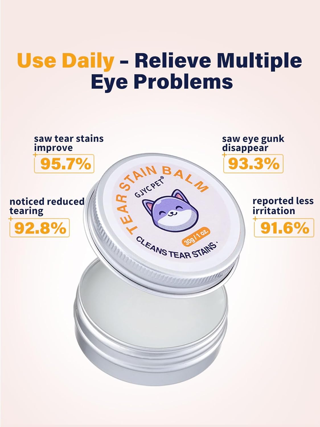 Eye Lube Plus Tear Stain Remover for Dogs and Cats – Upgraded 4 in 1 Eye Cleaning Care Set [New & Improved] with Balm, Comb, Brush & Cotton Pads – Gently Helps Clean & Reduce Stains