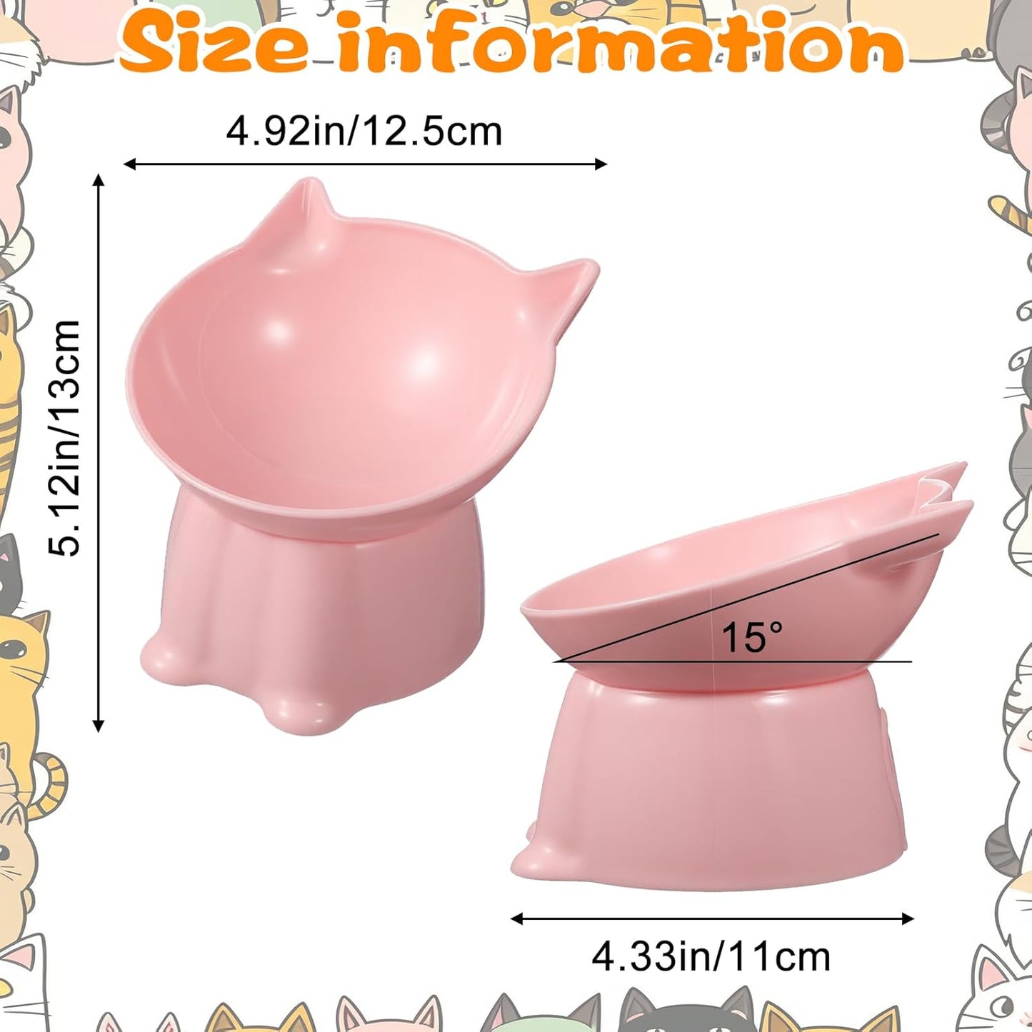 6Pcs Elevated Cat Bowls, 15°Raised Cat Food Bowl, Anti Vomiting Tilted Raised Whisker Friendly Cats Dishes, Plastic Pet Food and Water Bowls for Cats and Small Dogs