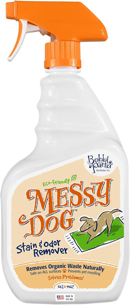 Bobbi Panter Messy Dog Stain & Odor Remover - (Case of 12) Bio-Enzymatic Power, Biodegradable Formula for Tough Stains & Odors, Earth-Friendly & Pet-Safe, Non-Toxic, 32 fl. oz. Spray Bottles