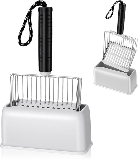 Cat Litter Scoop with Holder, Stainless Steel Cat Scooper with Holder Heavy Duty Durable Speed Sifter Washable Convenient Stand Easy Clean for All Litter Boxes