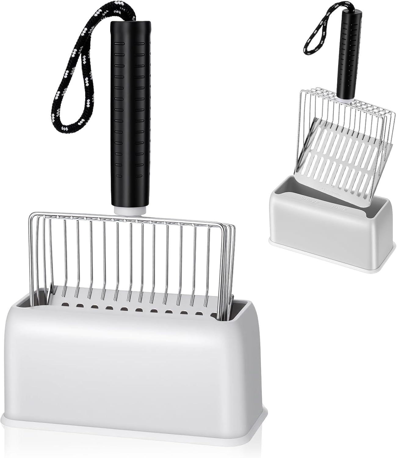 Cat Litter Scoop with Holder, Stainless Steel Cat Scooper with Holder Heavy Duty Durable Speed Sifter Washable Convenient Stand Easy Clean for All Litter Boxes