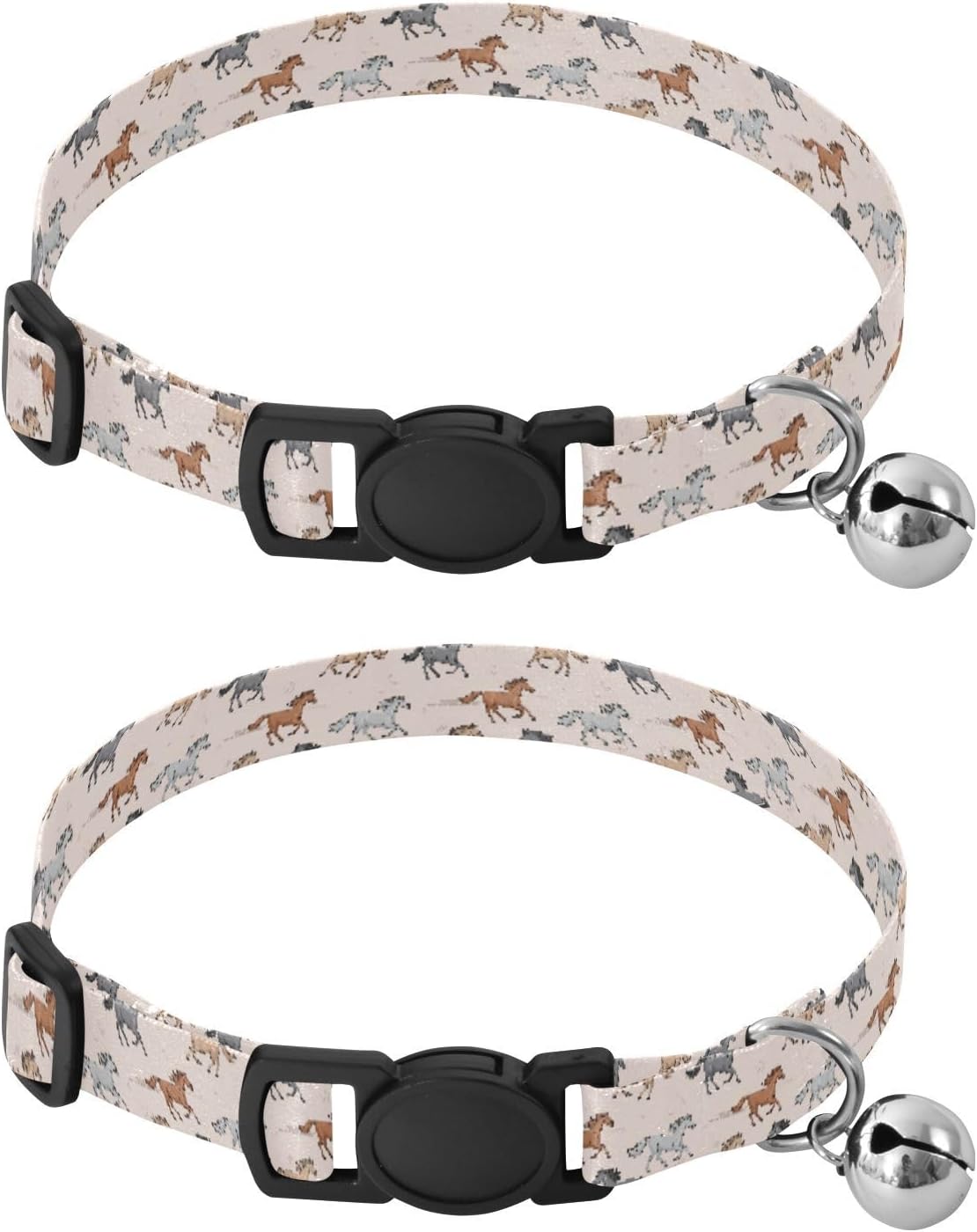 Horses Animals Beige Pattern Dog Collar with Buckle Adjustable 2 Pack Pet Puppy Collar for Small Dogs Cats
