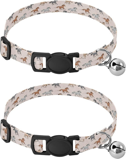 Horses Animals Beige Pattern Dog Collar with Buckle Adjustable 2 Pack Pet Puppy Collar for Small Dogs Cats