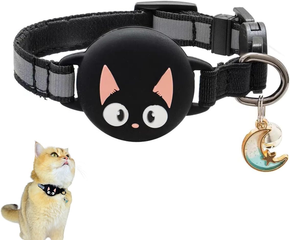 Unifuncy Waterproof and Reflective Breakaway Airtag Cat Collar with Built-in Airtag Holder, Lightweight and Adjustable Collar for Cats, Perfect Cat Tracker Accessory (Airtag Not Included)- Black