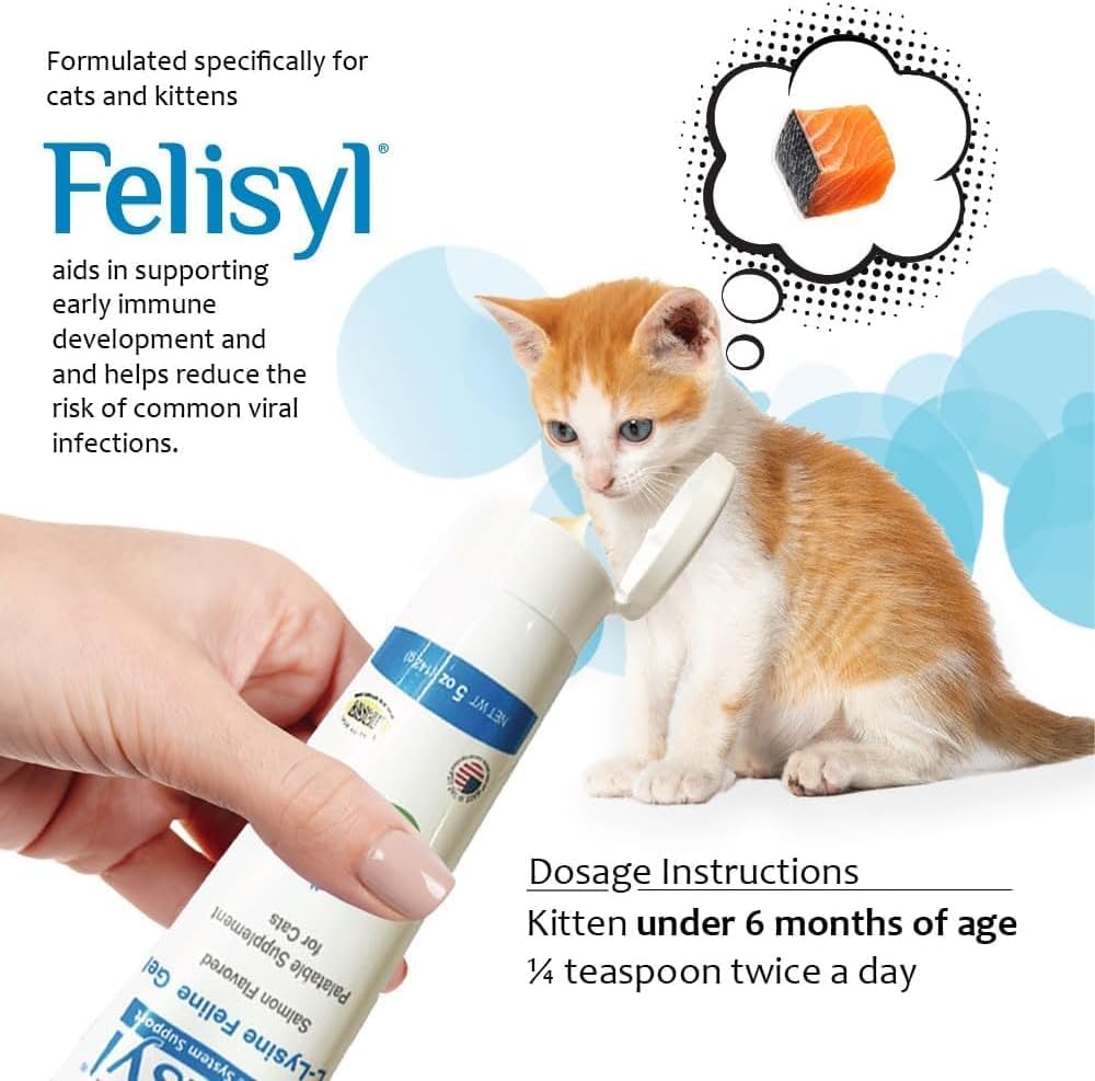 L-Lysine Gel for Cats & Kittens (5oz) – Immune System, Respiratory & Eye Health Support. Reduces Sneezing, Runny Nose & Watery Eyes. Daily Salmon-Flavor Supplement – Made in USA