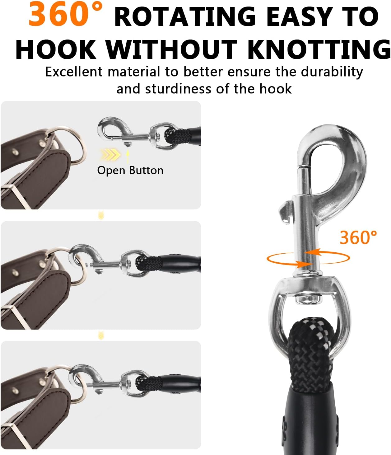 PLAYJOY Heated Handle Dog Leash 6FT Heavy Duty Rope Leash for Medium Large Dogs, Strong Reflective Training Leashes for Pull Control, 3-Mode Warm Grip for Black Winter Dog Walking Traffic Lead