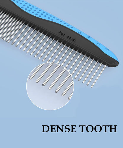 Professional Dog & Cat Grooming Kit - 2-in-1 Deshedding Brush & Dematting Comb for Long Haired Pets, Detangle Matted Fur, Reduce Shedding, Stainless Steel Tools