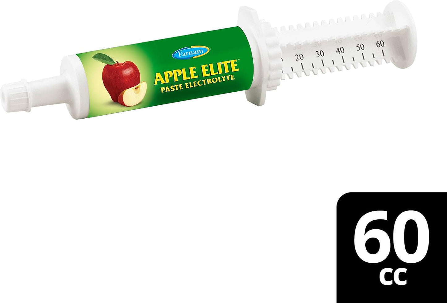 Farnam Apple Elite Electrolyte Paste Supplement for Horses, Replaces Vital Minerals, Encourages Hydration, No Added Sugar, 60 cc syringe