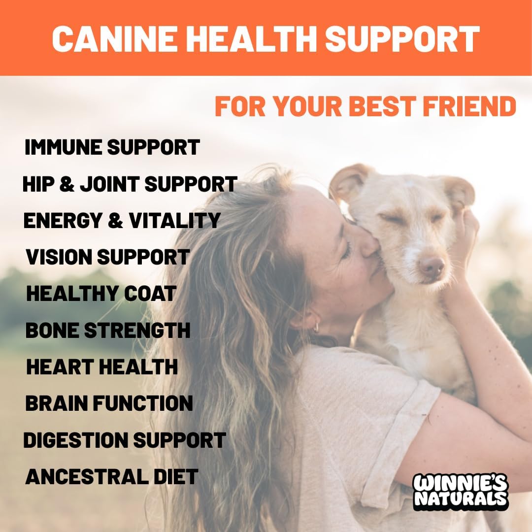 Winnies Naturals Beef Organ Complex Supplement for Dogs, Grass Fed Beef Organs Meal Topper, Dog Multivitamin, Dog Joint Health Supplement Support, Raw Food Supplement for Dogs, 90 Servings