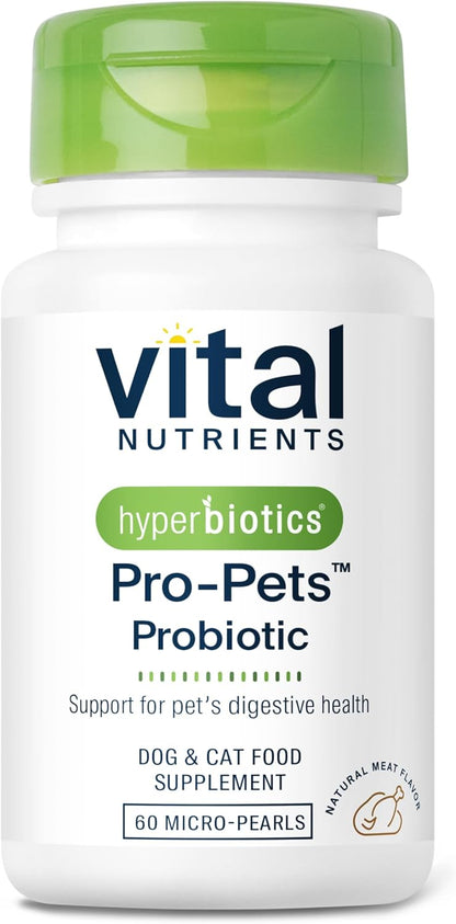 Vital Nutrients Pro Pets Probiotics for Dogs and Cats | Dog Probiotics for Digestive Health, Gut Health, Occasional Diarrhea* | Tasty Meat Flavor | Non-GMO | Hyperbiotics | 60 Micro Tablets