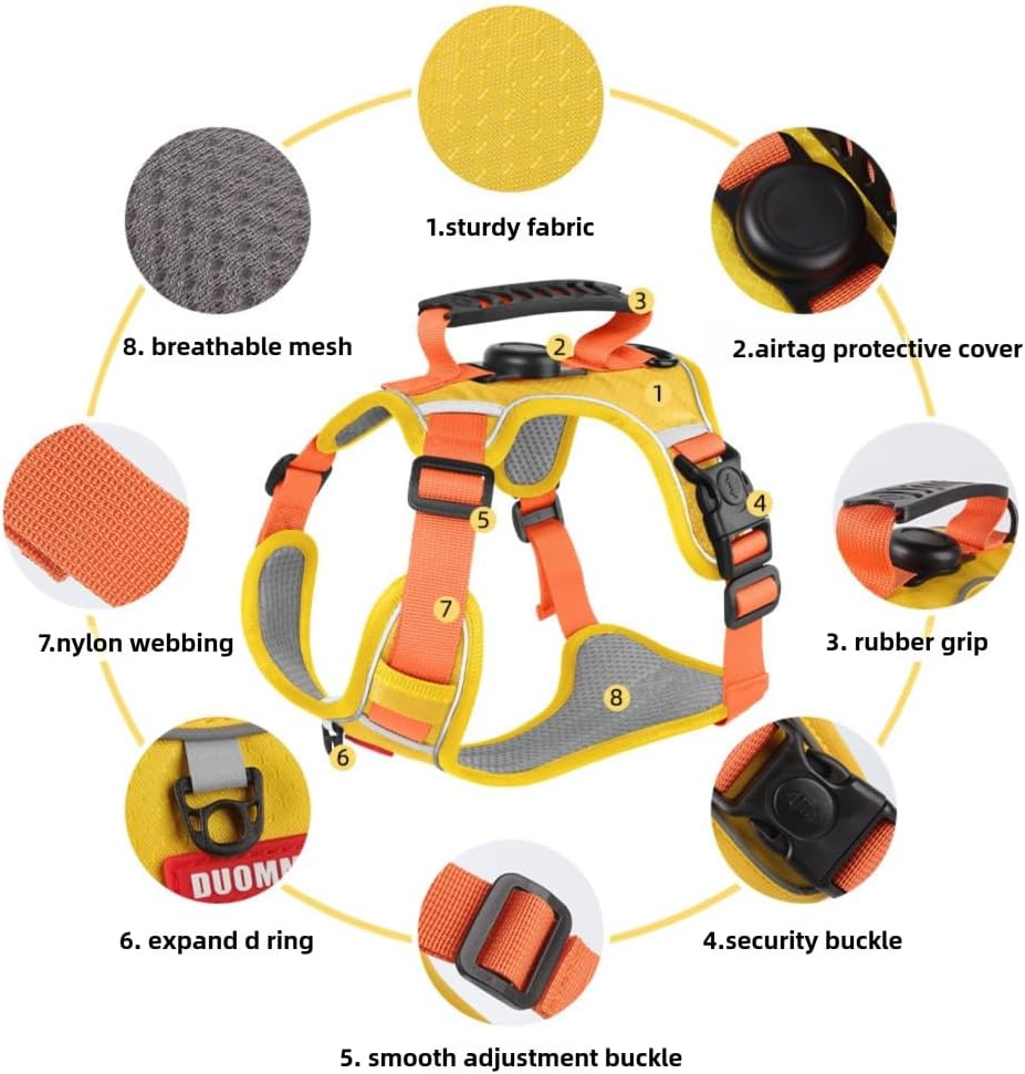 Dog Harness,Cat Harness,No Pull Dog Harness with Holder Holder fit for AirTag for Small and Medium Dogs and Cats. (Pink, M(Chest:18-24.8",Neck:(17.3-21.2"))