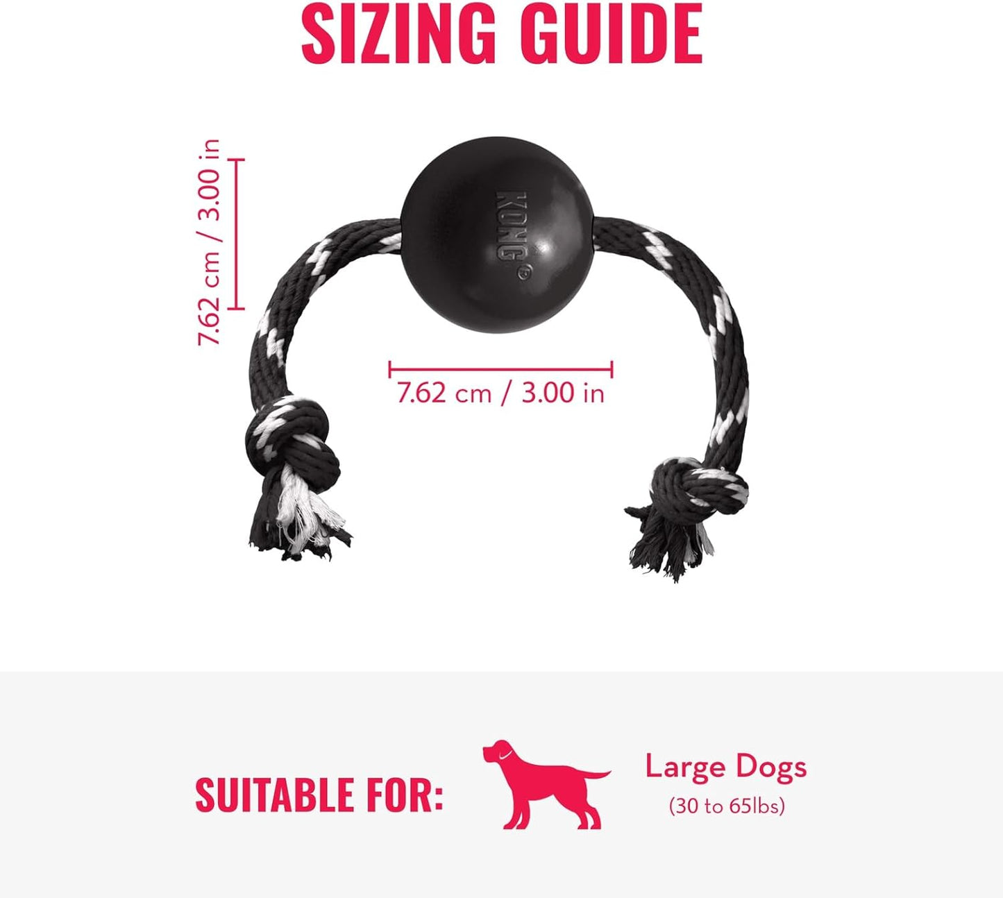 KONG Extreme Ball with Rope - Dog Fetch Toy with Rope for Easy Throwing - Durable Dog Ball Toy for Tug, Playtime & More s Most Durable Natural Rubber - Black - for Large Dogs