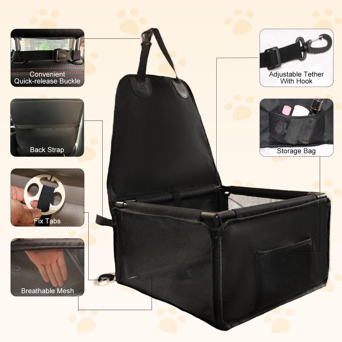 Dog Car Seats for Small Dogs,Pet Booster Seat with ，Frame Walls Extra Stable Waterproof Dog Box Car for Back and Front Seat,for Pet Up to 15 lbs