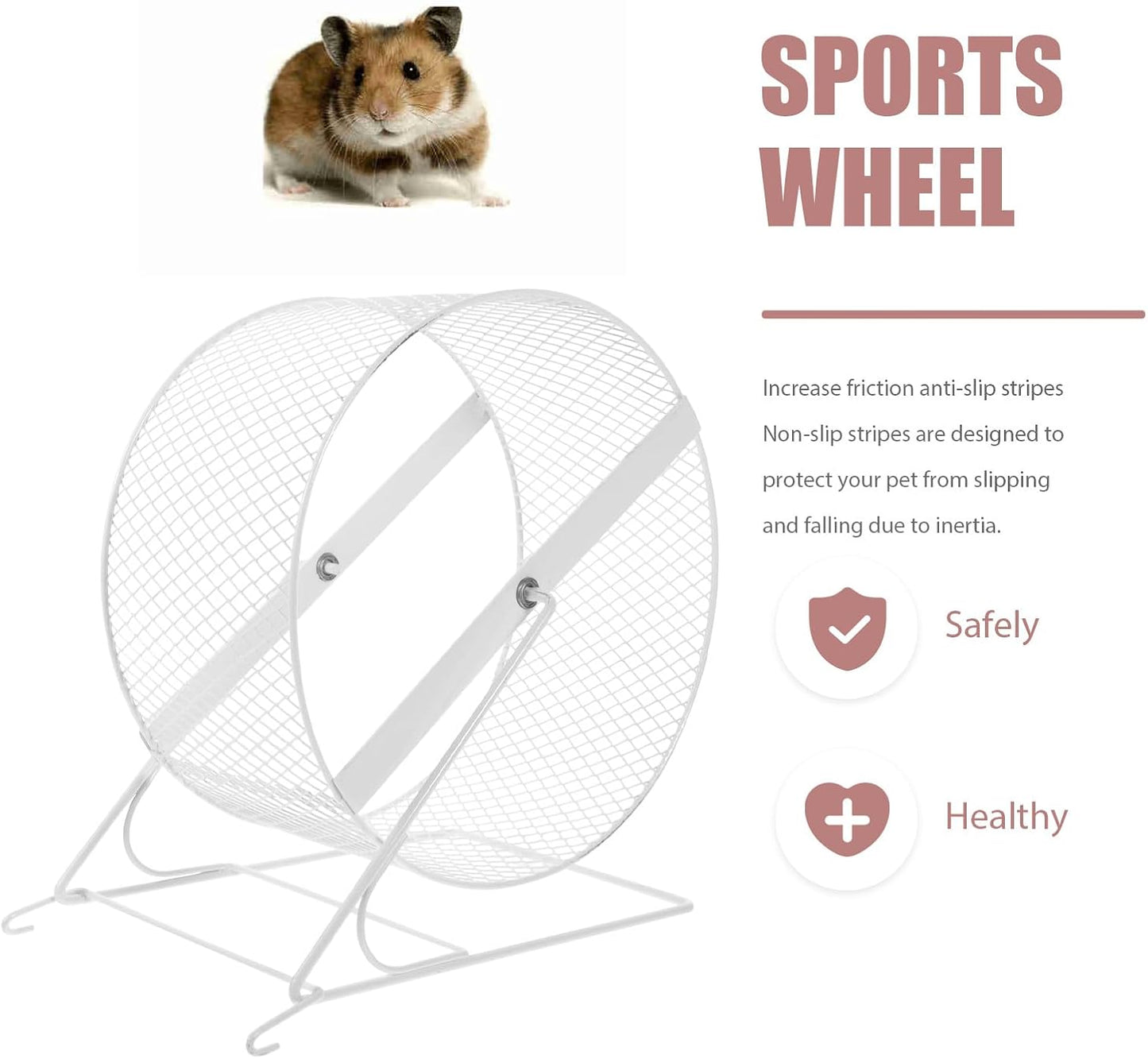 Silent Hamster Exercise Wheel Iron Frame 32Cm, White Small Animal Running for Hedgehogs, Squirrels, Sugar Gliders and Gerbils, Quiet Nail Grinding Plaything for Pets