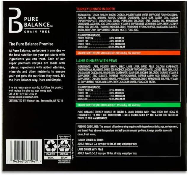 Pure Balance Grain-Free Wet Dog Food Variety Pack, 3.5 oz Trays, 12 Count