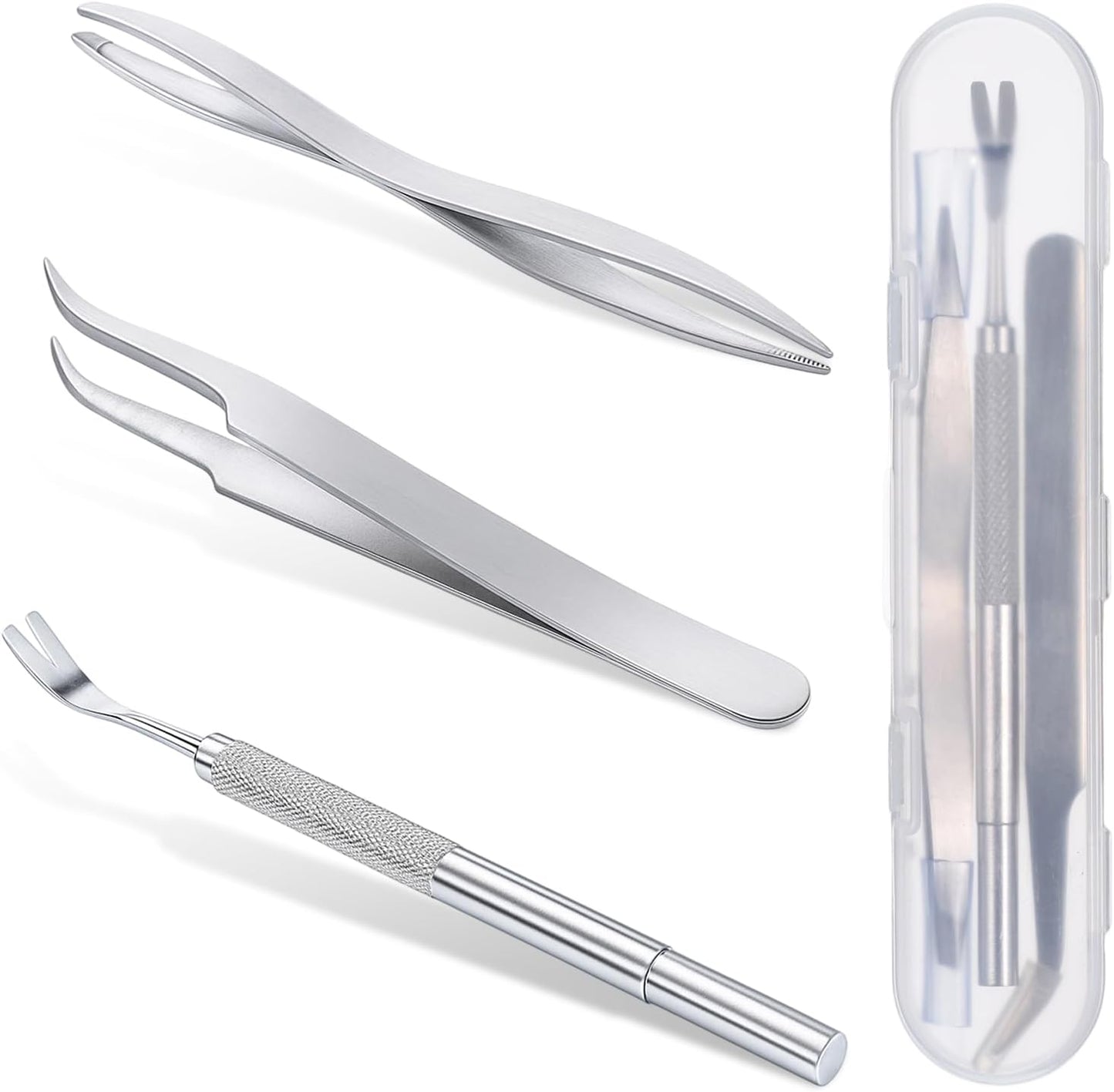 3 in 1 Tick Remover Kit, 3 Pack Stainless Steel Tick Tweezers, Ticks Fork and Portable Storage Case for Cats and Dogs