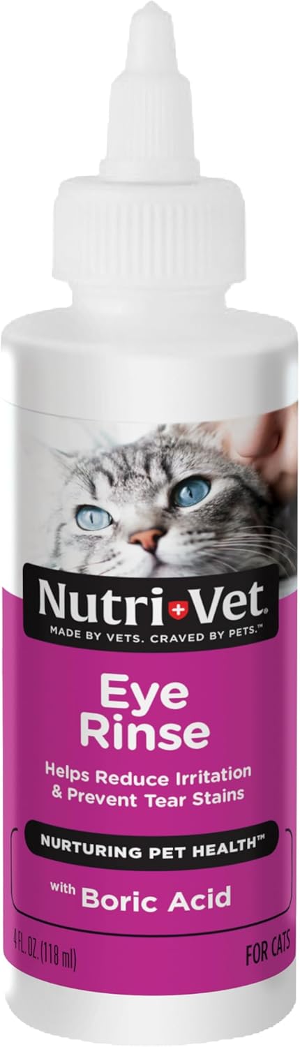 Nutri-Vet Cat Eye Rinse, Sterile Solution Gently Cleanses Eyes and Surrounding Tissue, Removes Debris Pollen and Mucus, Relieves Irritation, Helps Reduce Tear Stains, Sensitive Ophthalmic Flush, 4oz