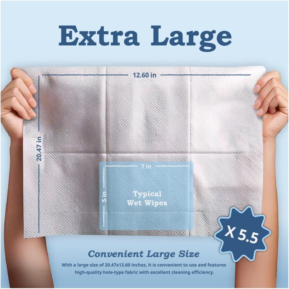 Extra Large Size - 20.5" x 12.6" Pet Wipes | Individually Packaged | Paw Wipes | Hypoallergenic | Grooming | Bathing | Green Tea Scented Deodorizing | Tear Stain | All Purpose Bath Wipes | 10 Counts