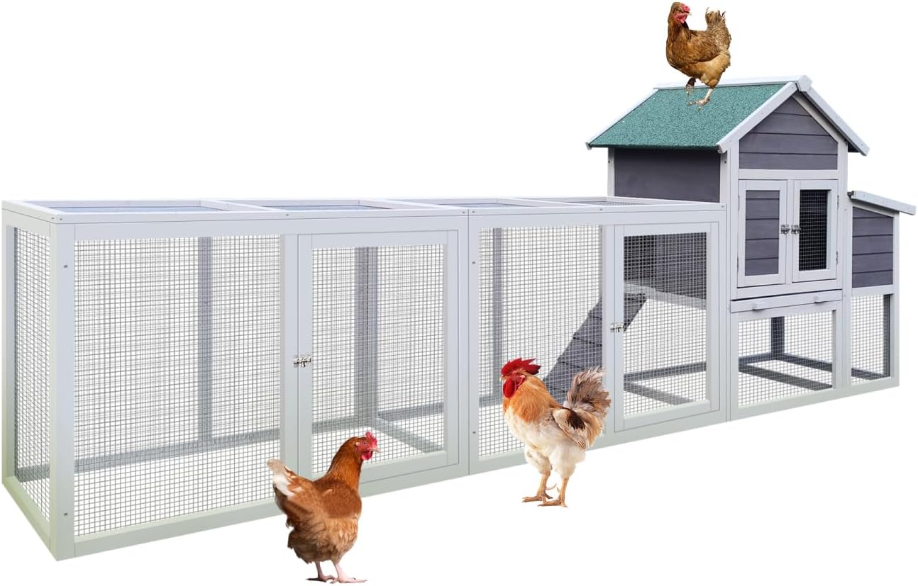 122" Large Gray Wood Chicken Coop Hen House Pet Rabbit Hutch Wooden Pet Cage Backyard with Nesting Box Gray Large Space Backyard Use Durable