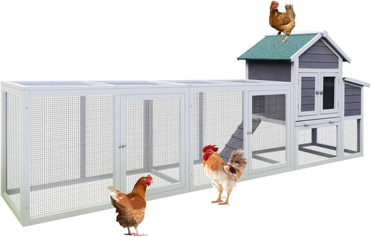 122" Large Gray Wood Chicken Coop Hen House Pet Rabbit Hutch Wooden Pet Cage Backyard with Nesting Box Gray Large Space Backyard Use Durable