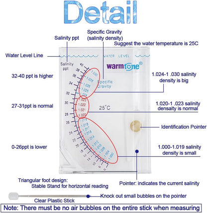 Abnaok Salinity Tester, Sea Specific Gravity Test for Fish Tank Pond Water Saltwater Freshwater, Accurate Automatic Hydrometer