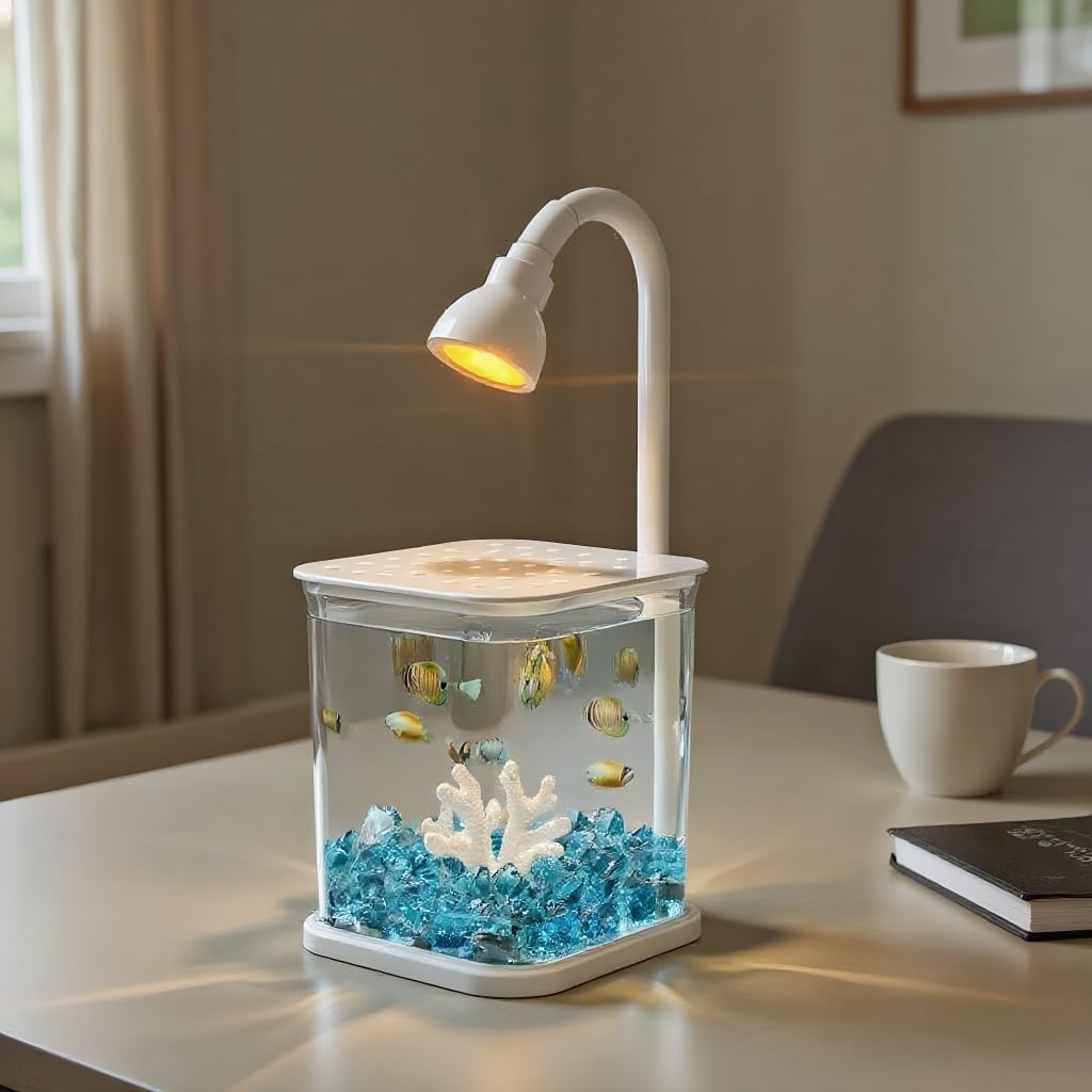 Betta Isolation & Breeding Starter Kit - 0.6Gallon Small Desktop Aquarium with LED Light, Heater, Clean Sponge, Plants, Luminous Stones, 6-in-1 Test Strips - for Betta Fish, Small Fish, Shrimp