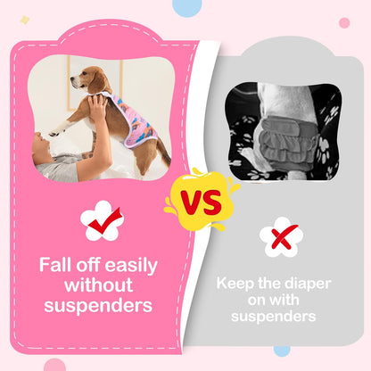3 Pack Washable Female Dog Diapers with Adjustable Suspender, Reusable Sanitary Panties for Dogs in Heat, Leak-Proof Design for Newborn Dogs(S, Cute Animals)