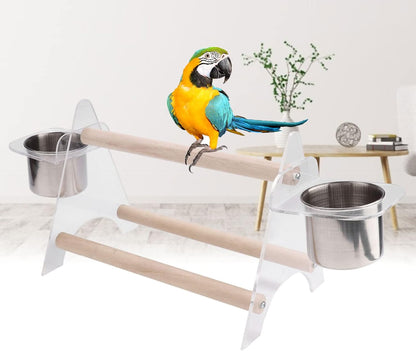Multipurpose Pet Bird Parrot Stand Platform, Durable Wooden and Plastic Birdcage with Feeder, Non - Eco - Friendly Design for Small and Medium Birds, Includes Two Cups and Sc