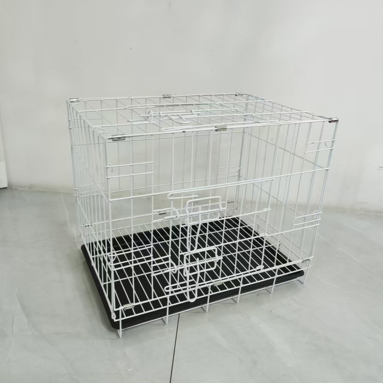 Foldable Metal Dog Kennel with Removable Leak-Proof Tray & Secure Lock - Portable Puppy Cage for Small Dogs, Cats, Rabbits | Travel Crate for Training, Home, Car, 19.6 * 13.4 * 16.1 Inch (White)