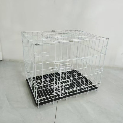 Foldable Metal Dog Kennel with Removable Leak-Proof Tray & Secure Lock - Portable Puppy Cage for Small Dogs, Cats, Rabbits | Travel Crate for Training, Home, Car, 19.6 * 13.4 * 16.1 Inch (White)