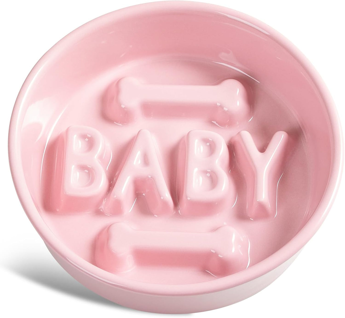 Ceramic Slow Feeder Dog Bowl, 4-Cup Anti-Slip Puzzle Feeder for Medium/Large Dogs, Indoor/Outdoor Pet Bowl for Fast Eaters - Pink